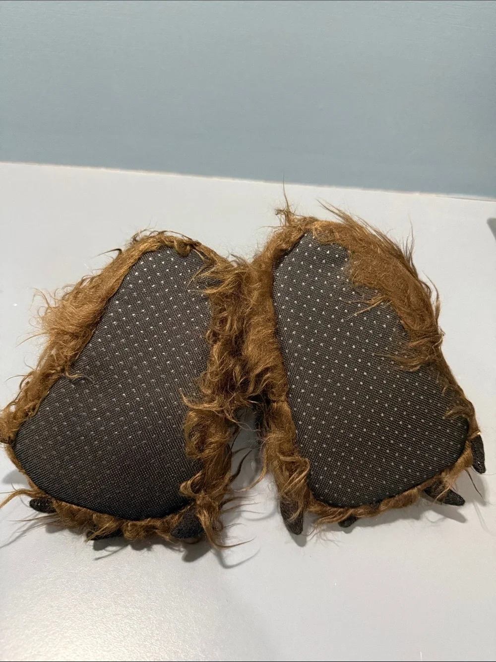 Lazy One Brown Furry Big Foot Paw Slippers - Kids XS
